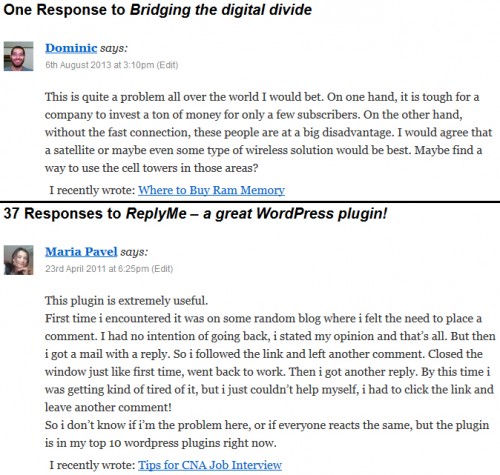 Two comments with CommentLuv links