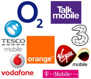 Different mobile phone network providers - Virgin Mobile, Orange, Tesco Mobile, T-Mobile, Vodafone, 3, Talk Mobile