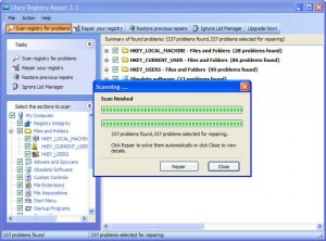 A screenshot of the Glary Registry Repair interface