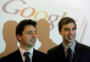 Larry and Sergey with the Google logo in the background