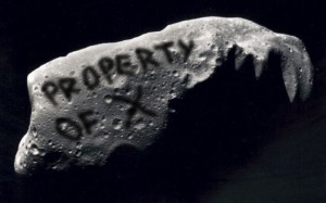 An asteroid with 'Property of X' marked on it
