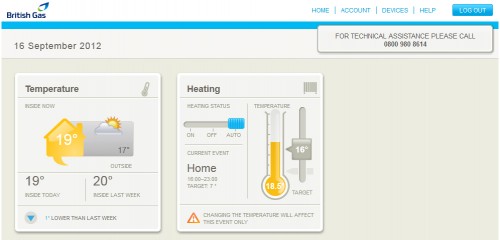 British Gas Remote Heating Control online homepage
